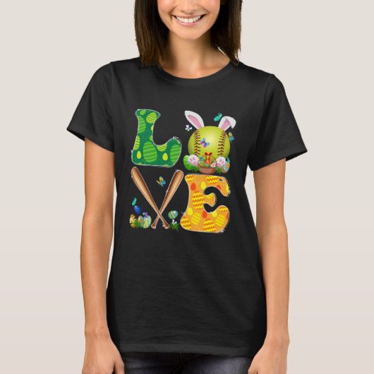T-shirt Love Softball Ball & Bats Bunny Oreilles de Pâques (Devant)