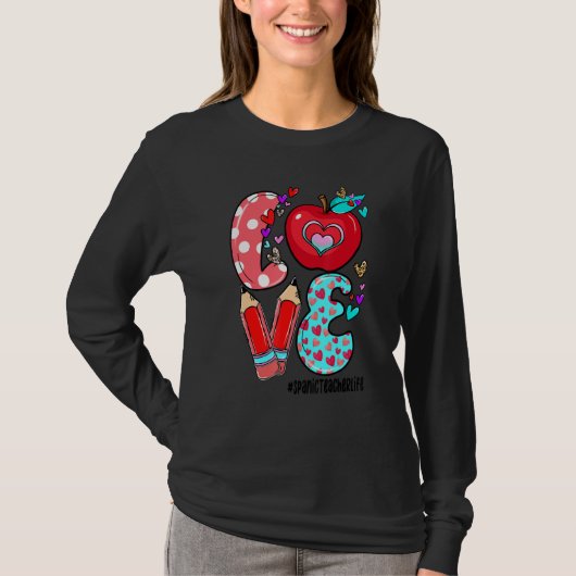 T-shirt LOVE Spanic Teacher Life Leopard Heart Valentine's (Devant)