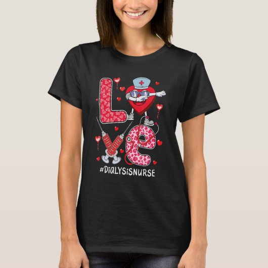 T-shirt Love Stethoscope Coeurs Dialyse Infirmière Valenti (Devant)