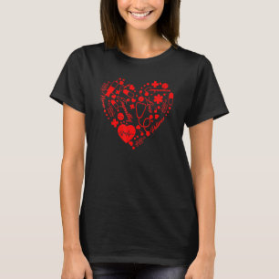 T-shirt LOVE Stethoscope Infirmière Vie Coeur Rouge Cute V