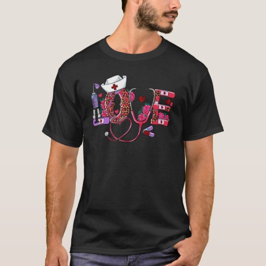 T-shirt LOVE Stethoscope Nurse Life Valentine Day Leopard (Devant)