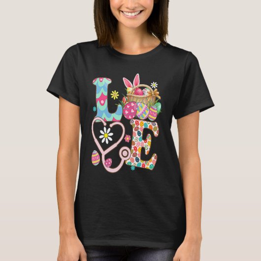 T-shirt Love Stethoscope Scrub Life Nurse Bunny Easter Day (Devant)