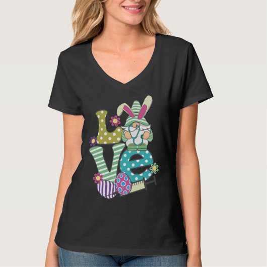 T-shirt Love Stethoscope Scrub Life Nurse Bunny Easter Day (Devant)