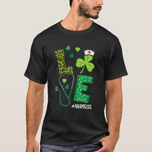 T-shirt Love Stethoscope Syringe Infirmière Vie St Patrick (Devant)