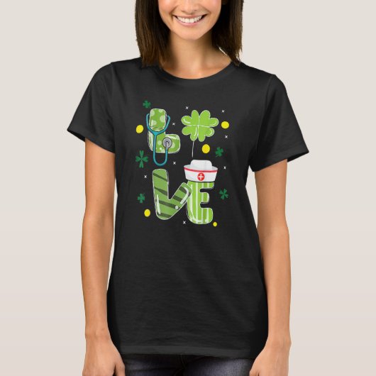 T-shirt Love Stethoscope Syringe Infirmière Vie St Patrick (Devant)
