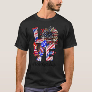T-shirt Love Sunflower Leopard Fireworks Enseignant Vie 4e