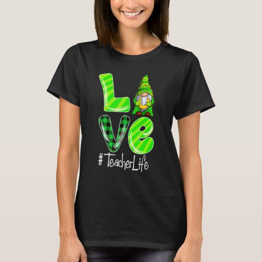 T-shirt LOVE Teacher Life Gnome Leopard Shamrock St Patric (Devant)