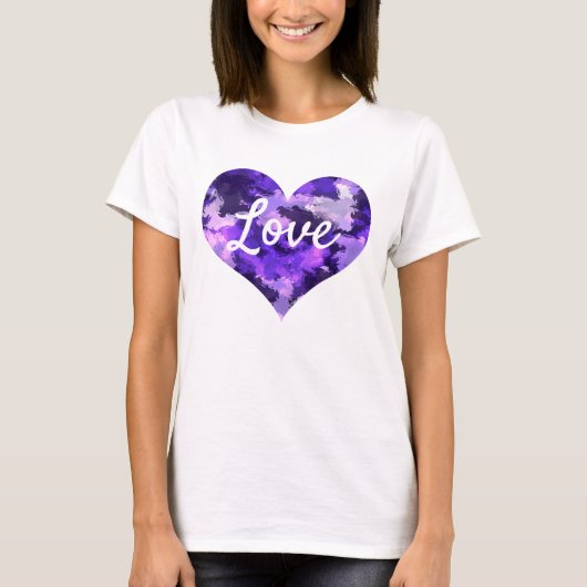 T-shirt Love Texte forme coeur violet Cool et bleu (Devant)