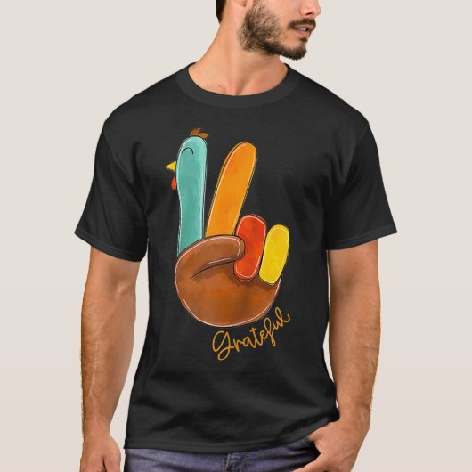 T-shirt Love Turkey Grateful Turkey Hand Sign Thanks (Devant)