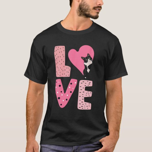 T-shirt LOVE Tuxedo Chat Valentine Coeur Pour Kitten Et An (Devant)