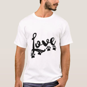 T-shirt Love Typographie Avec Empreintes de pattes de chie
