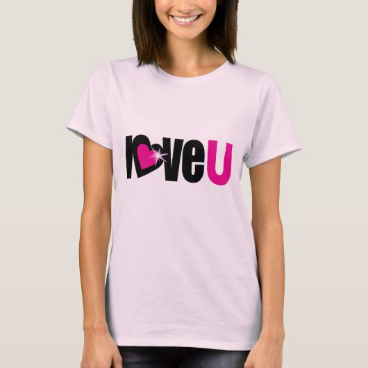T-shirt "love U" coeur blanc éclatant noir & teint rose ch (Devant)