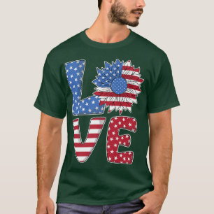 T-shirt Love USA Drapeau Tournesol Juillet 4 American Inde
