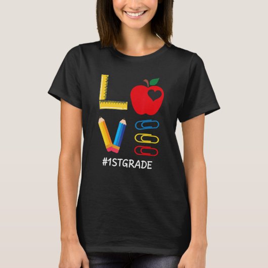 T-shirt LOVE Valentines Day Apple Crayon 1st Grade Teacher (Devant)