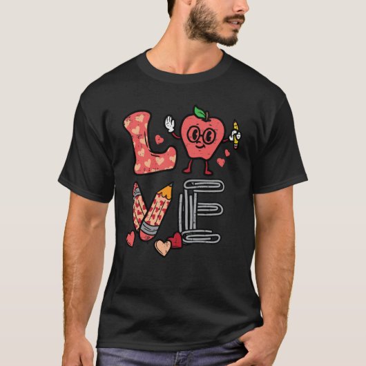 T-shirt Love Valentines Day Apple Retro School Pre K Teach (Devant)