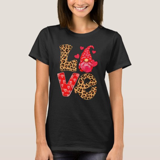 T-shirt LOVE Valentines Day Gnome Ornaments Leopard Cheeta (Devant)