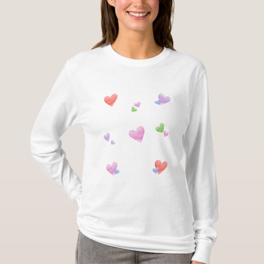 T-shirt LOVE Valentines Fun Watercolor Hearts (Devant)
