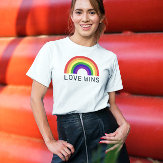 T-shirt Love Wins Arc-en-ciel Femme Blanc