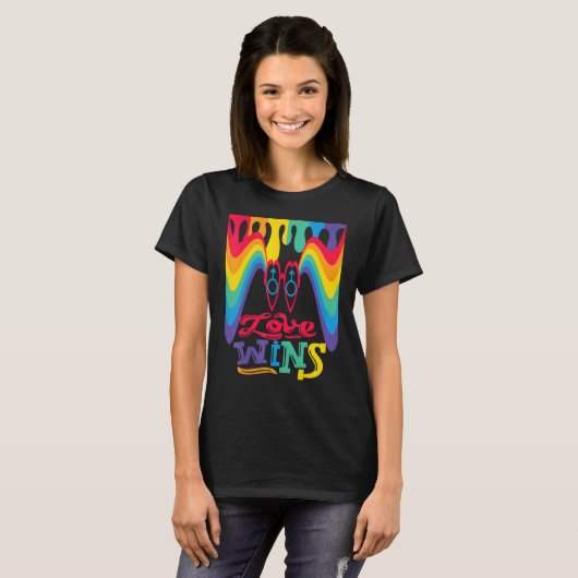 T-shirt Love Wins Rainbow with Mars Symbol for Gay Love (Devant entier)