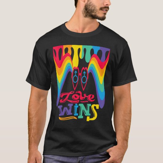 T-shirt Love Wins Rainbow with Mars Symbol for Gay Love (Devant)