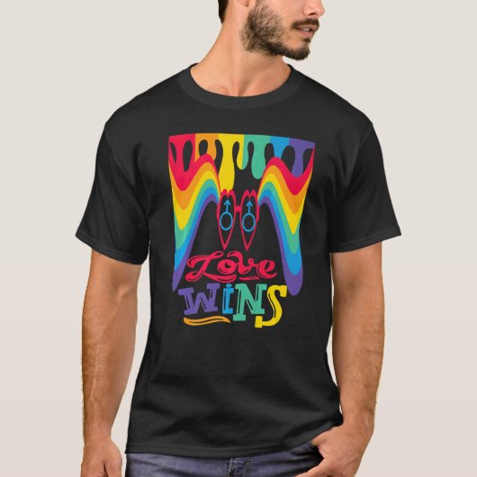 T-shirt Love Wins Rainbow with Mars Symbol for Gay Love (Devant)