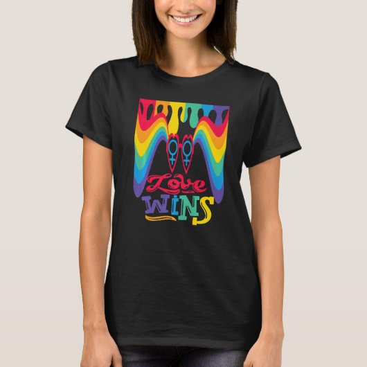 T-shirt Love Wins Rainbow with Venus Symbol for Lesbian Lo (Devant)