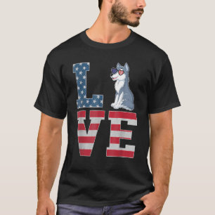 T-shirt Love Wolf Porte le drapeau américain Sunglass 4 ju