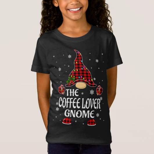 T-Shirt Lover de café Gnome Buffalo Plaid Matching Family  (Devant)