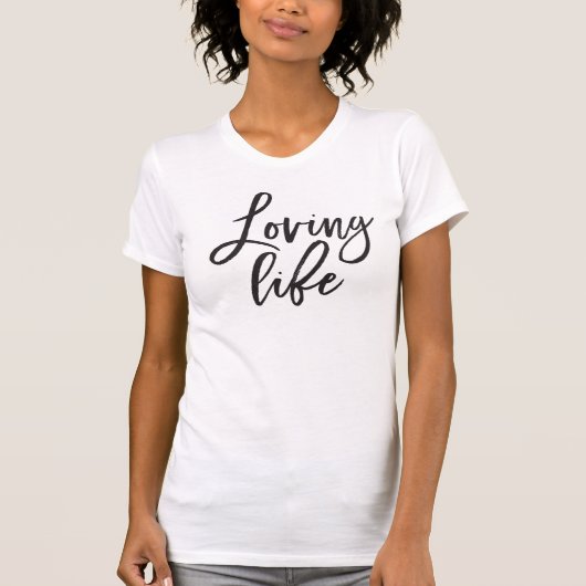 T-shirt LOVING LIFE noir script minimal devis de travail t (Devant)