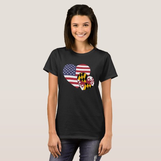 T-shirt Loving USA & Maryland State Flag Heart Proud Ameri (Devant entier)