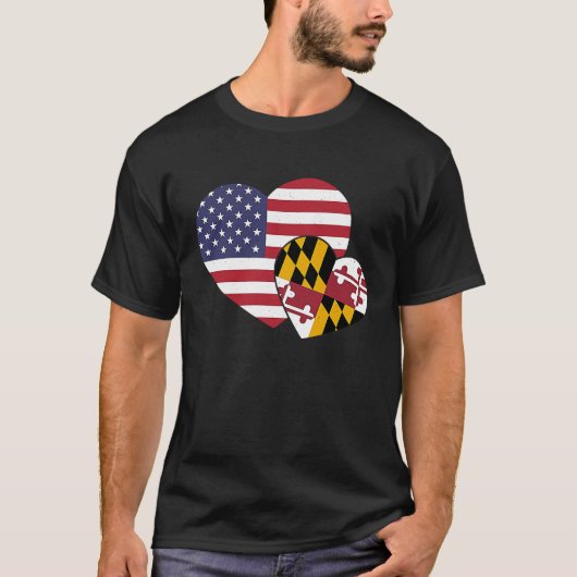 T-shirt Loving USA & Maryland State Flag Heart Proud Ameri (Devant)