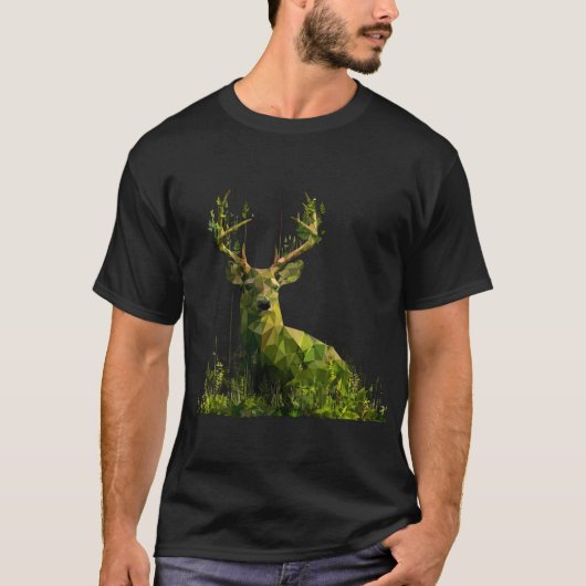 T-shirt Low-Poly Green Deer — Geometric Forest Wildlife (Devant)