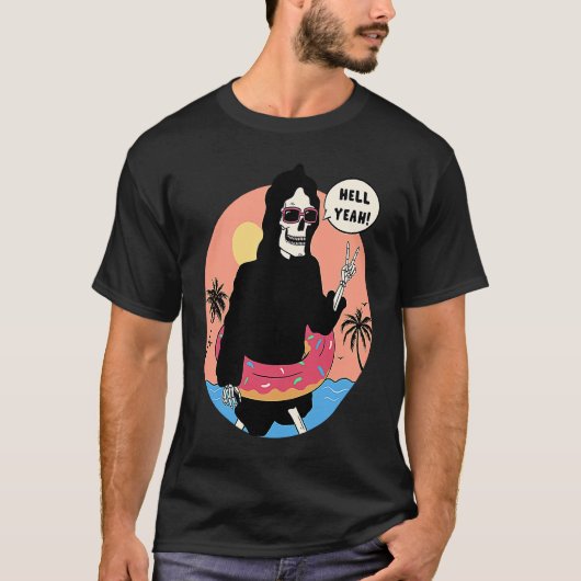 T-shirt Lowbrow art Macabre Style Grim Reaper Beach (Devant)