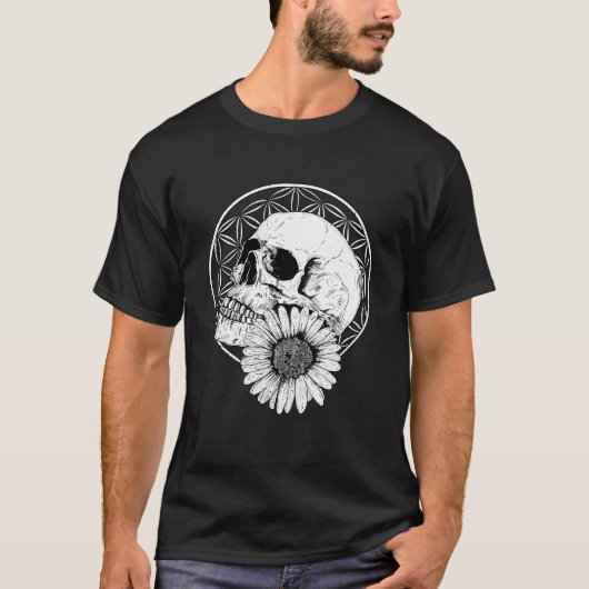 T-shirt Lowbrow Macabre Streetwear Skull And Flower Black (Devant)
