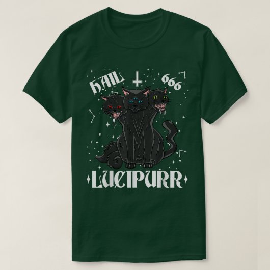 T-shirt Lucipurr Hail Satan Occult Satanic Cat Cerberus Pe (Design devant)