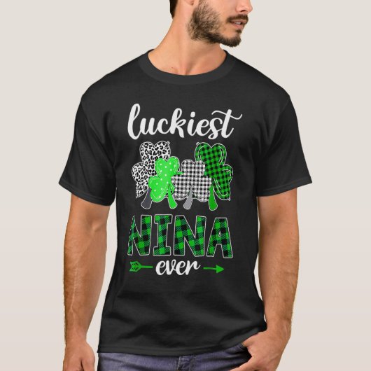 T-shirt Luckiest Nina Ever Shamrock Green Plaid St Patrick (Devant)