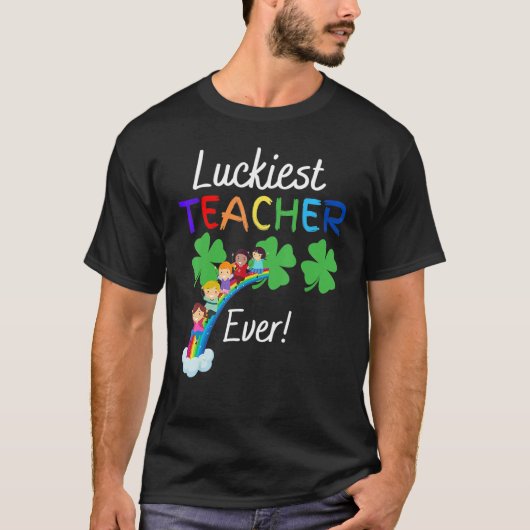 T-shirt Luckiest Teacher Ever Child Riding Rainbow St Patr (Devant)