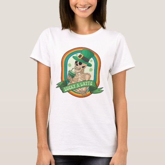 T-shirt Lucky A Latte - Squelette, Café et Cloches (Devant)