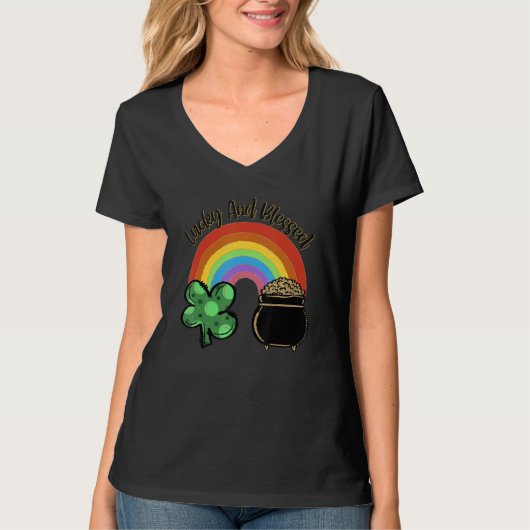 T-shirt Lucky And Blessed Rainbow Saint Patrick's Day Sham (Devant)
