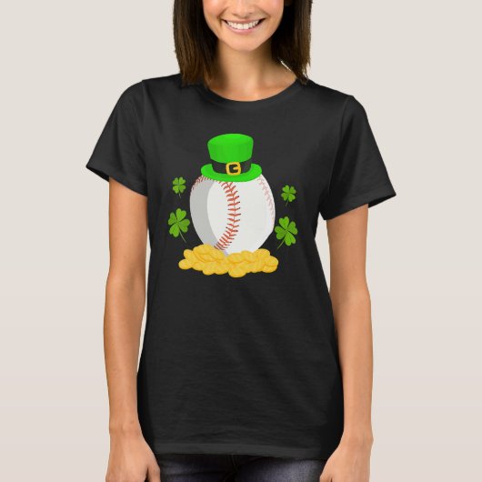 T-shirt Lucky Baseball Leprechaun Hat Pile Golden Coins Ir (Devant)