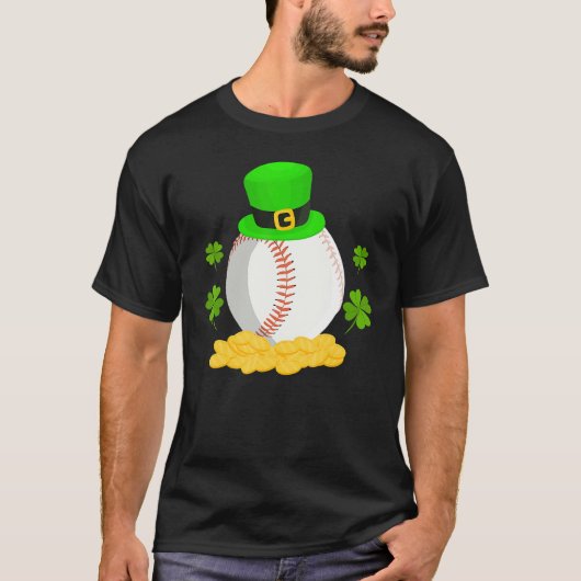 T-shirt Lucky Baseball Leprechaun Hat Pile Golden Coins Ir (Devant)