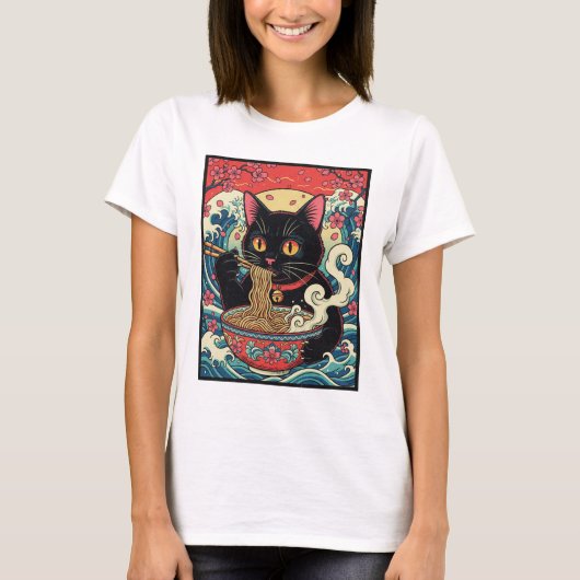 T-shirt Lucky Cat Ramen Noodle Art (Devant)