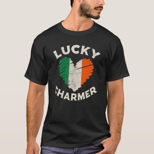 T-shirt Lucky Charmer Grunge Heart Irish Flag St Patrick's (Devant)