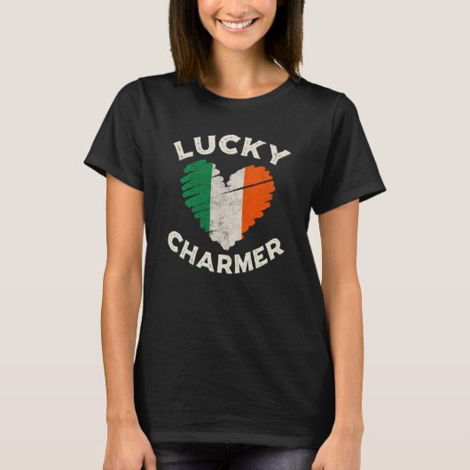 T-shirt Lucky Charmer Grunge Heart Irish Flag St Patrick's (Devant)
