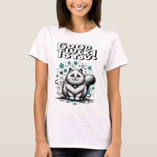 T-shirt Lucky Chat Femmes Blanc (Devant)