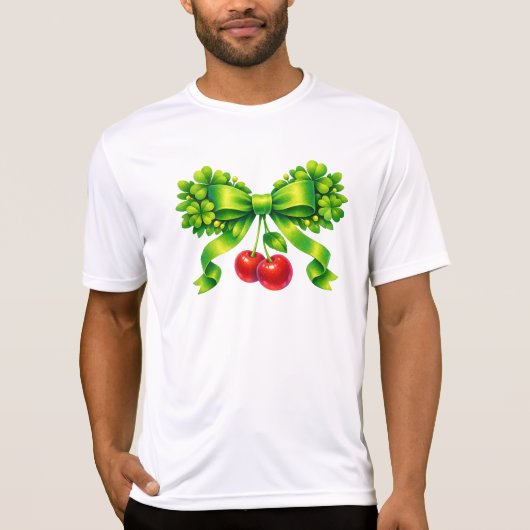 T-shirt Lucky Clover Bow with Cherries Green Design (Devant)