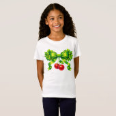 T-Shirt Lucky Clover Bow with Cherries Green Design (Devant entier)