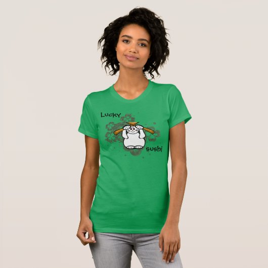 T-shirt Lucky Four Leaf Clover Sushi-cat chanceux maneki n (Devant entier)