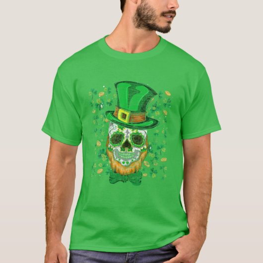 T-shirt Lucky Four Leaf Shamrock Clover Skull Irish St Pat (Devant)