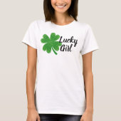 T-shirt Lucky Girl 4 feuille Clover St. Patrick's Day Gree (Devant)
